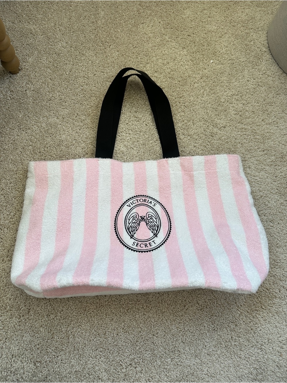 Victoria's Secret Tote Bag Terry Pink Stripe Large NEW